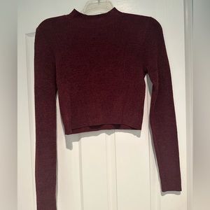 Forever 21 Maroon Long Sleeve Cropped Mock Neck Sweater